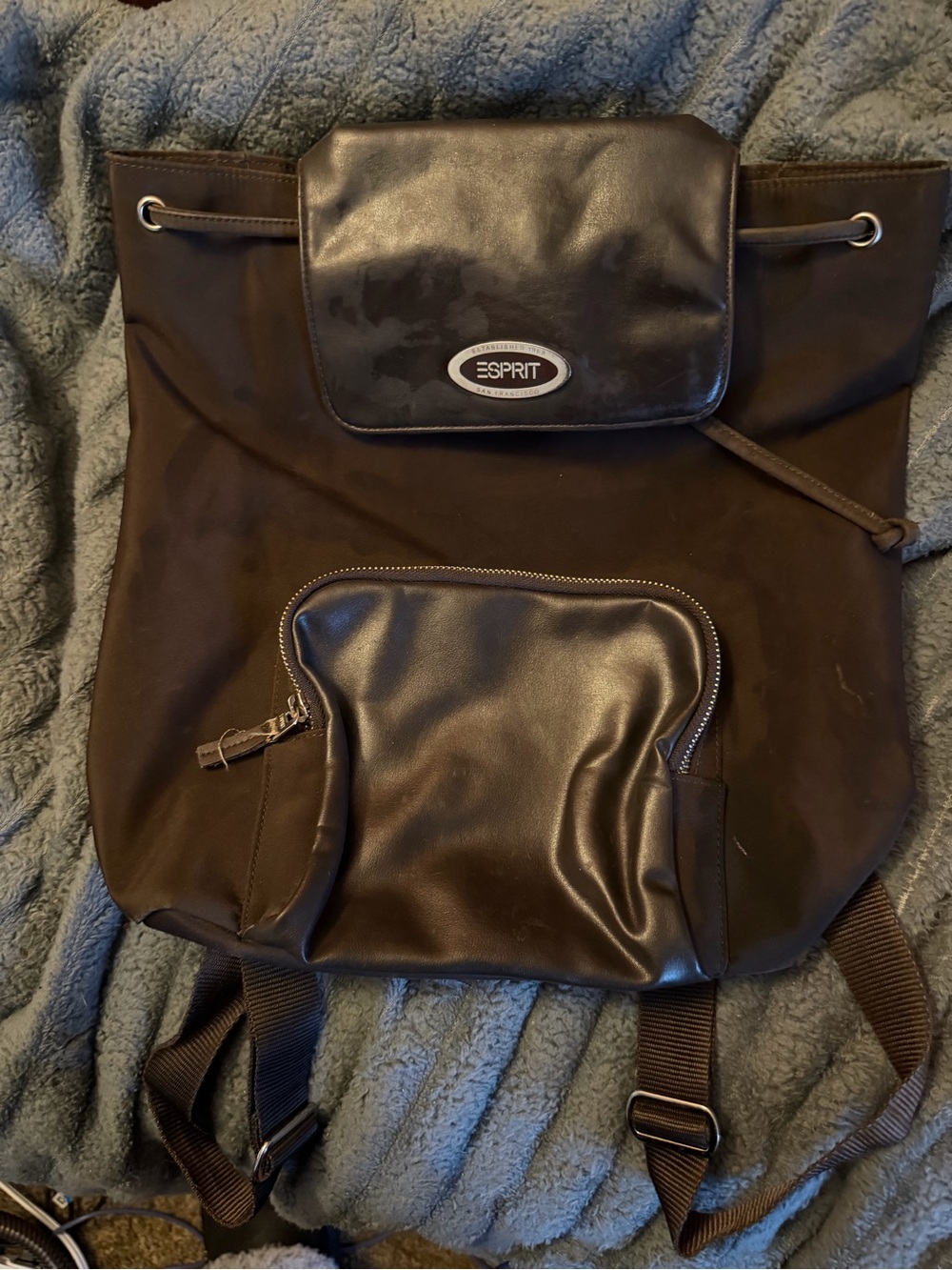 Esprit Dark Brown Backpack with Faux-Leather Accents 1990's